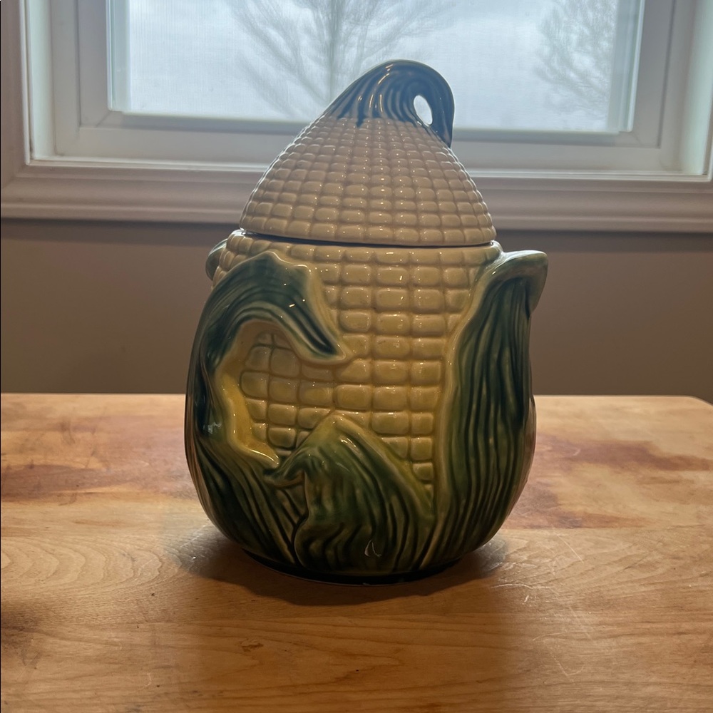 Vintage Corn Cookie Jar with lid, Small, Pottery, Corn on the Cob
